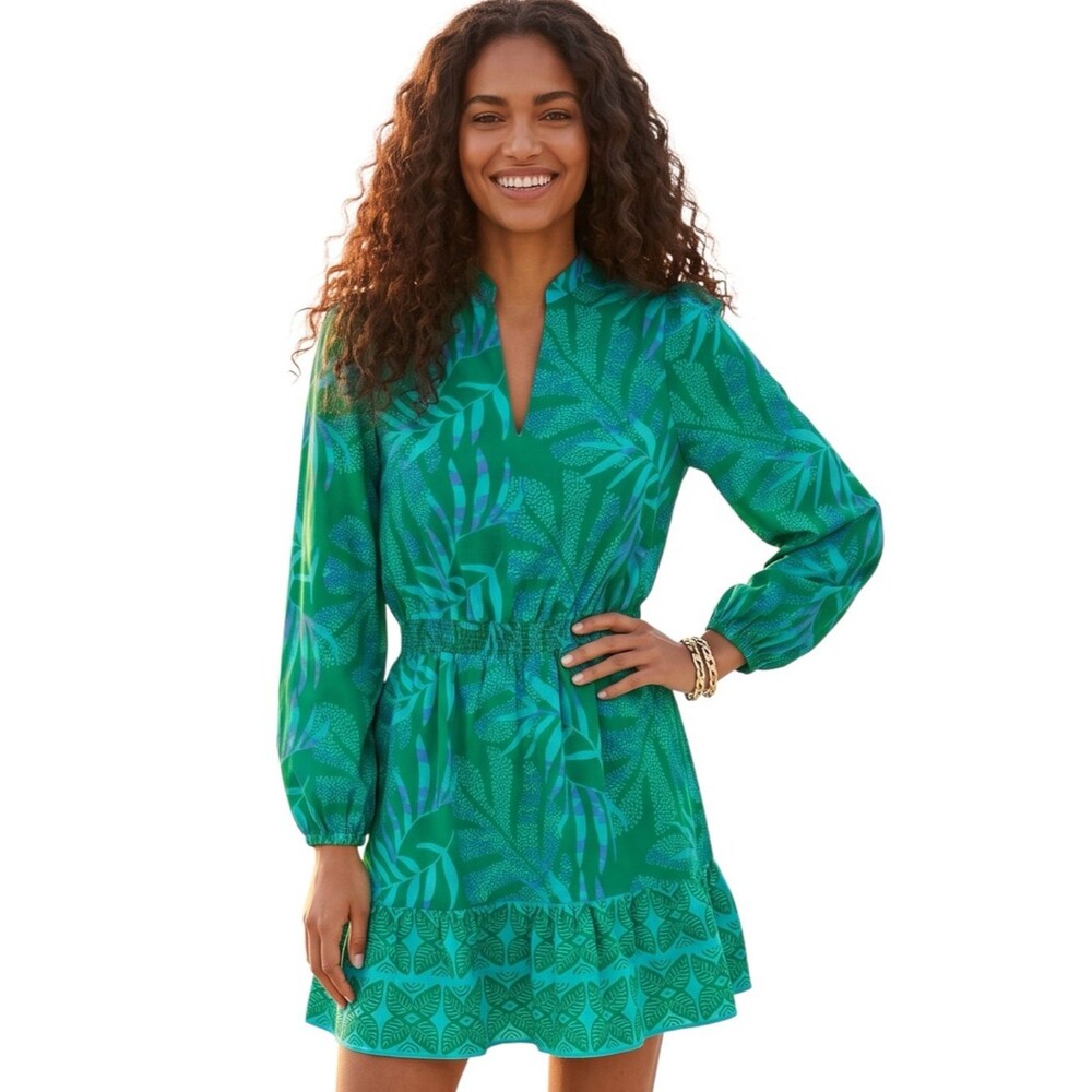 Lilly Pulitzer Axton Long Sleeve Mini Dress Green Womens Size 10 Tropical Resort